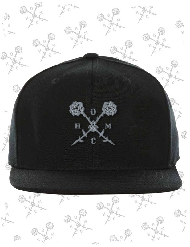 Crossed Roses Logo Embroidered 6 Panel Snapback - Black