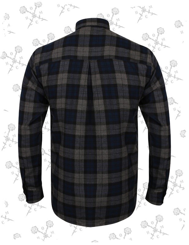 Crossed Roses Logo Slim Fit Flannel Shirt - Navy Check