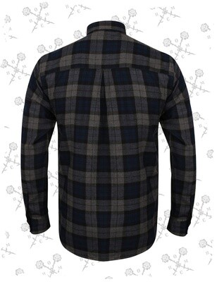 Crossed Roses Logo Slim Fit Flannel Shirt - Navy Check