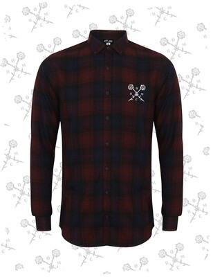 Crossed Roses Logo Slim Fit Flannel Shirt - Burgundy Check