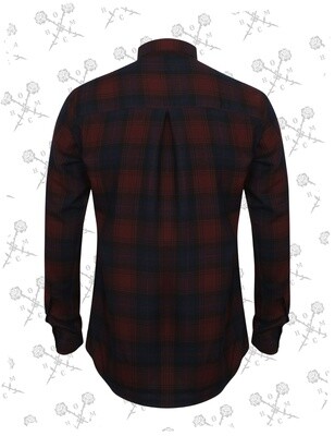 Crossed Roses Logo Slim Fit Flannel Shirt - Burgundy Check