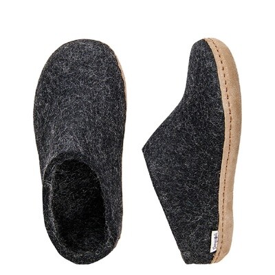 Glerups Unisex Slip On Leather Sole Charcoal