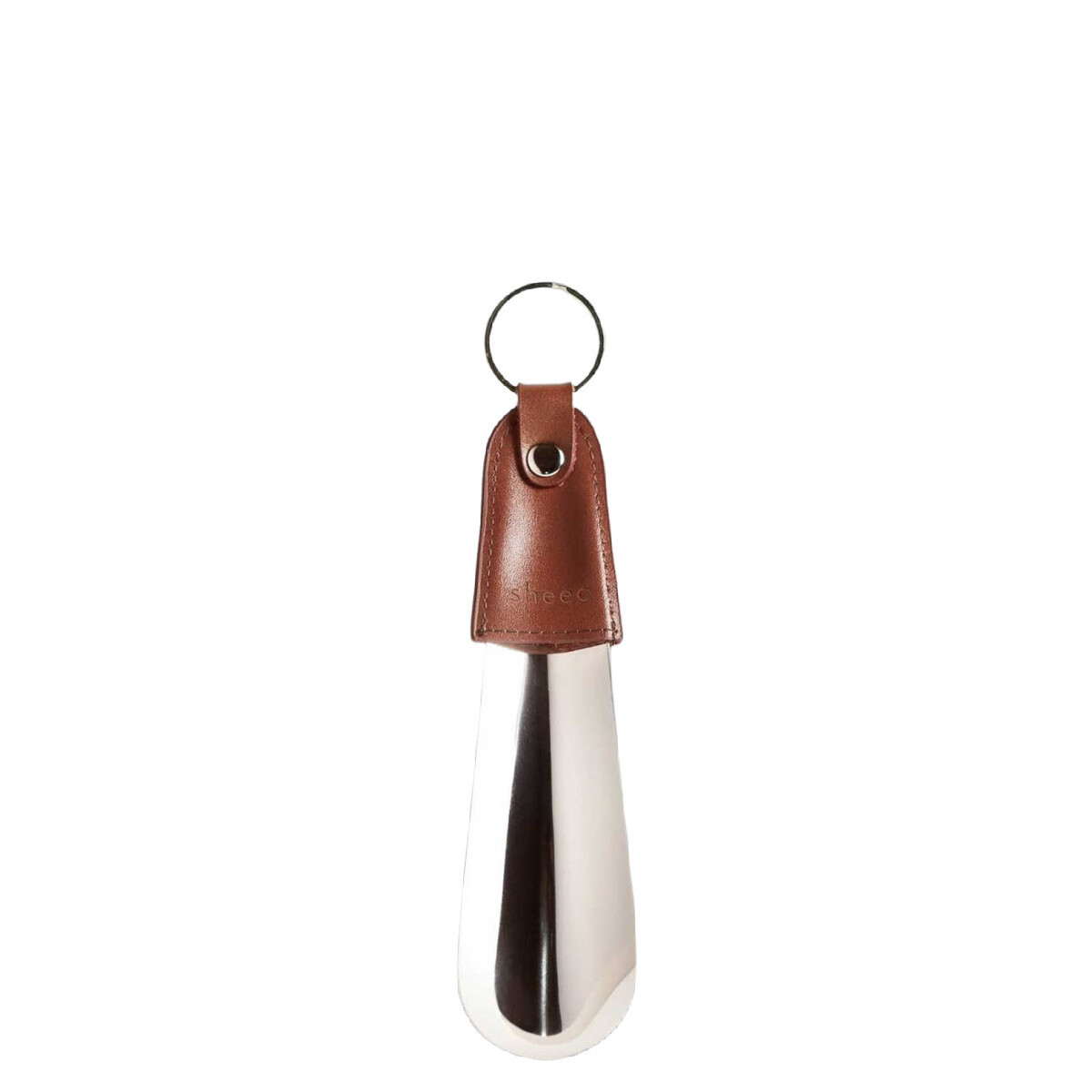 Shoe Horn Keychain w/ Faux Leather Handle Silver
