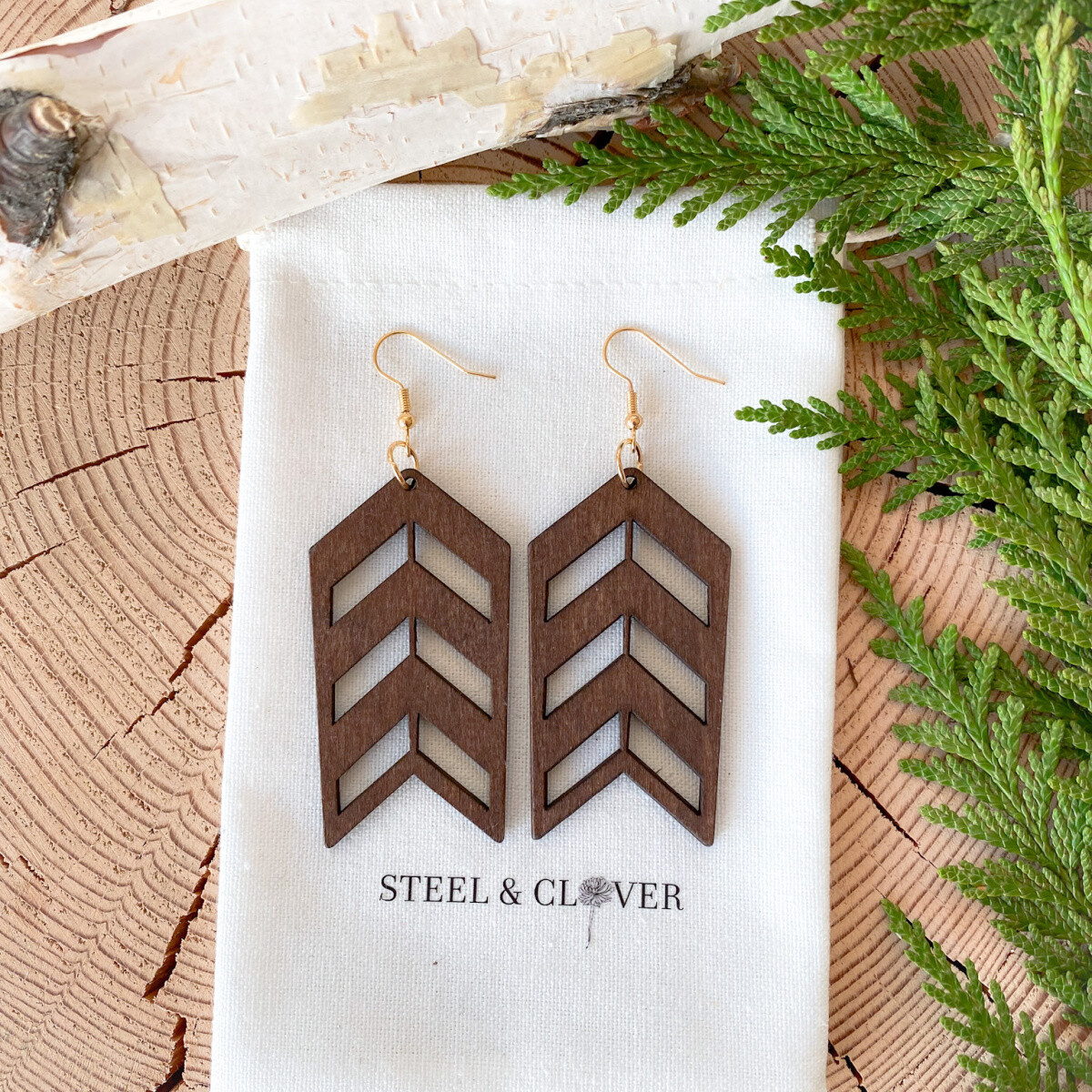 Steel & Clover Arrow Wooden Earrings Brown