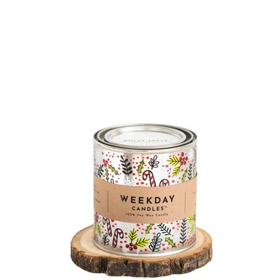 Weekday Candles Paint Tin Holly Jolly