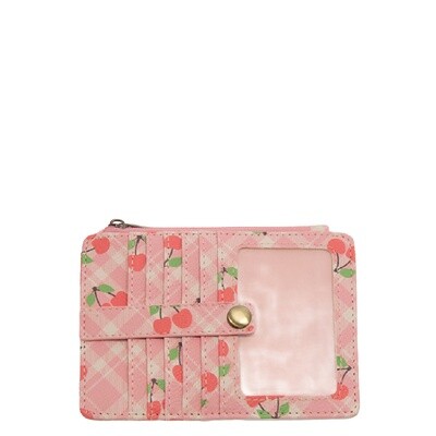 Joy Susan Penny Mini Travel Wallet Pink Plaid/Cherries
