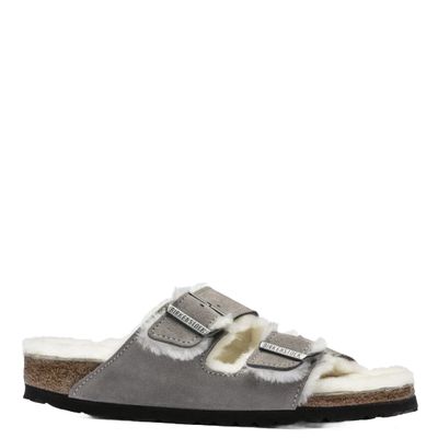 Birkenstock Arizona Shearling Suede Stone Coin