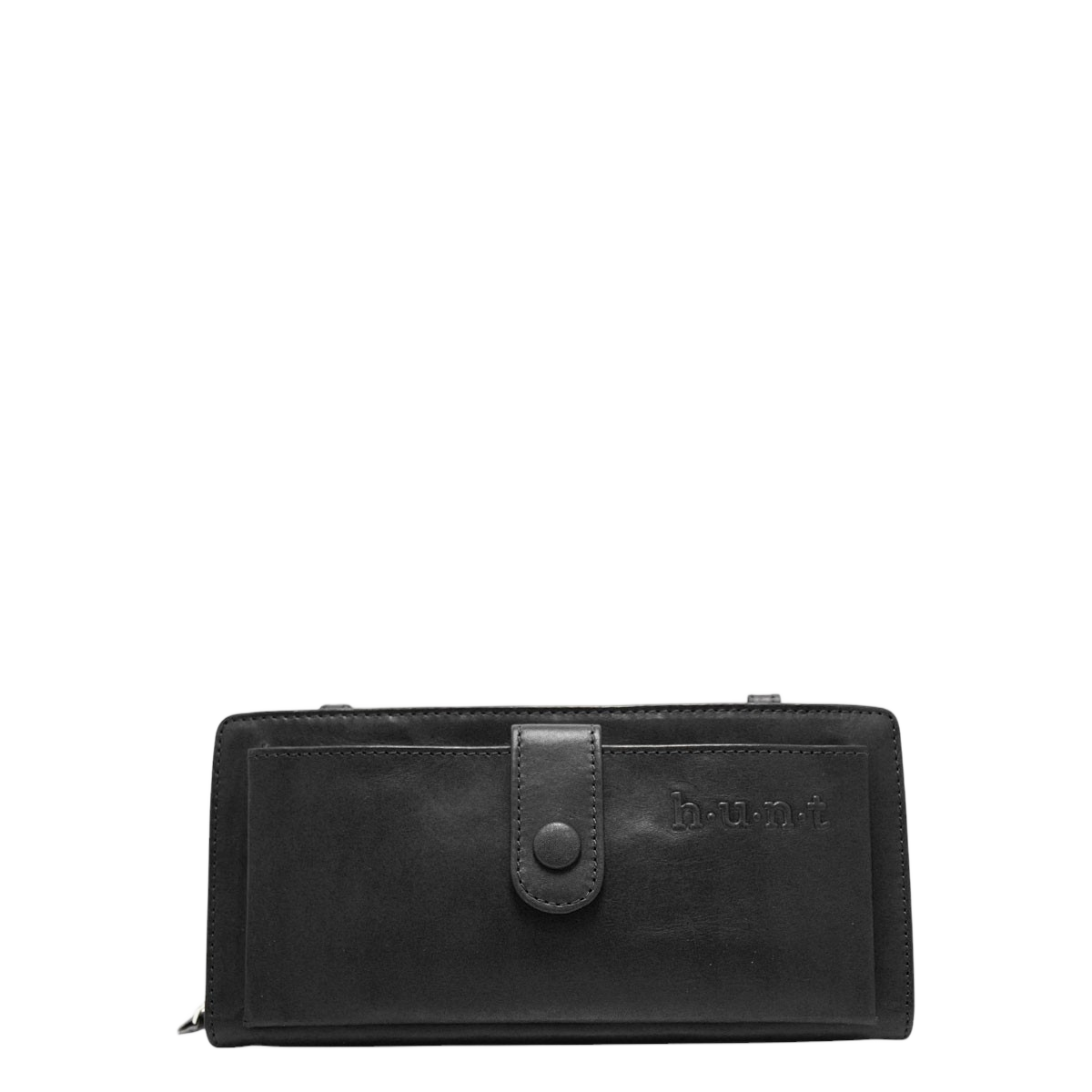 Hunt Long Leather Wallet 637040 w/ Crossbody Strap, Color: Black