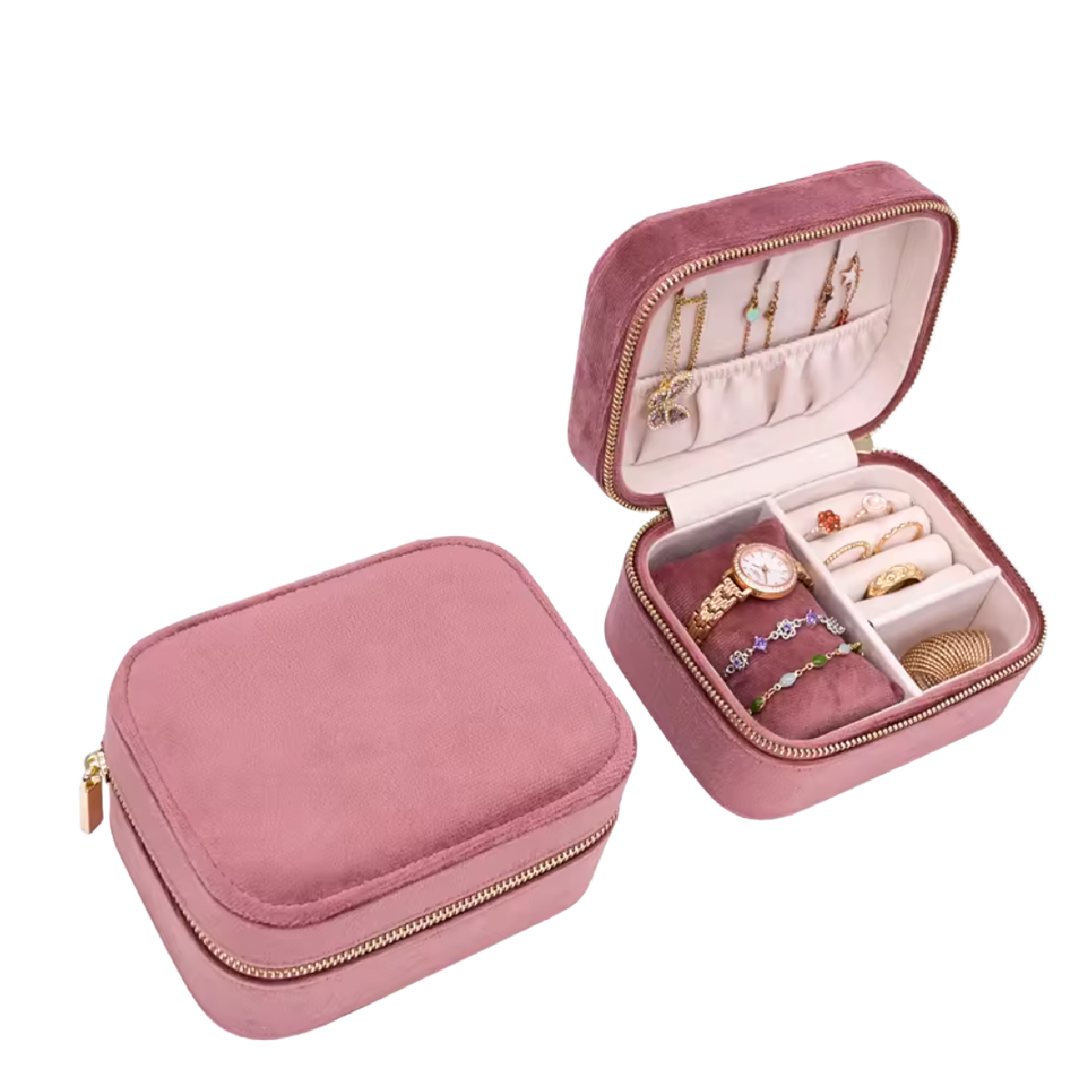 Florence &amp; Audrey Velvet  Watch Box &amp; Jewelry Organizer, Color: Pink