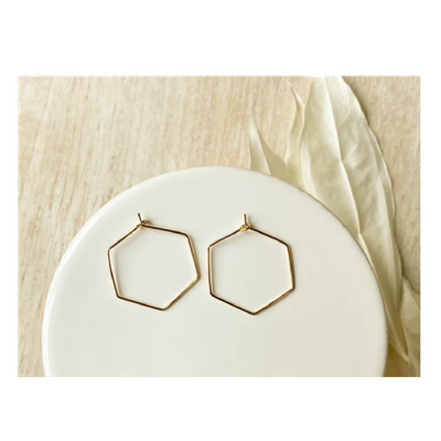 Agaveh Girl Hexi Hoop Earrings Gold Plated