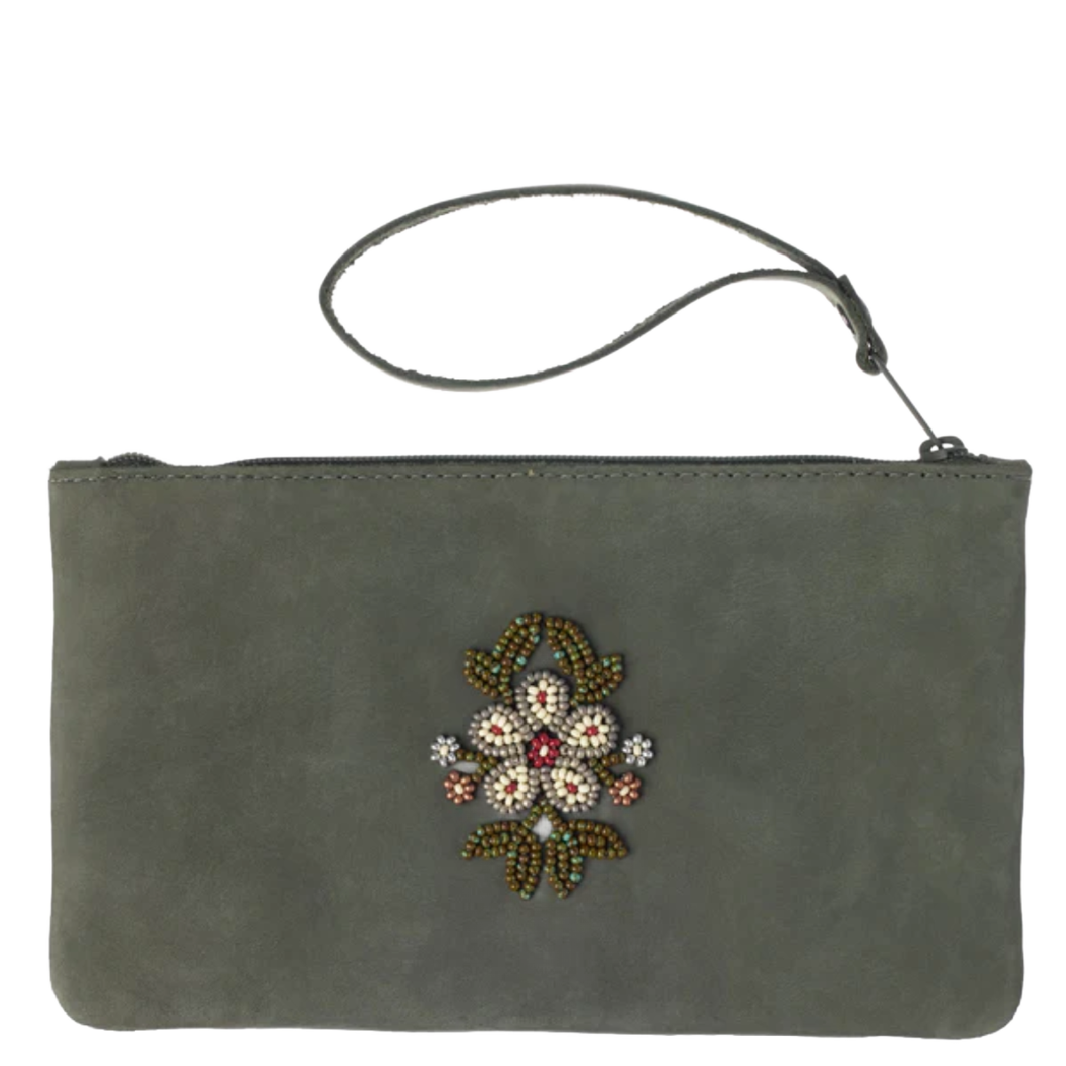 Manitobah Mukluks Floret Beaded Wristlet Bag, Color: Forest Green