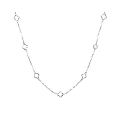 HOJ Sterling Silver Rhodium Plated Cutout Clover Necklace (N-1645RH)