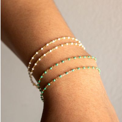 HOJ Sterling Silver Gold Vermeil Mint Double Enamel Bracelet (BR-1412-M)