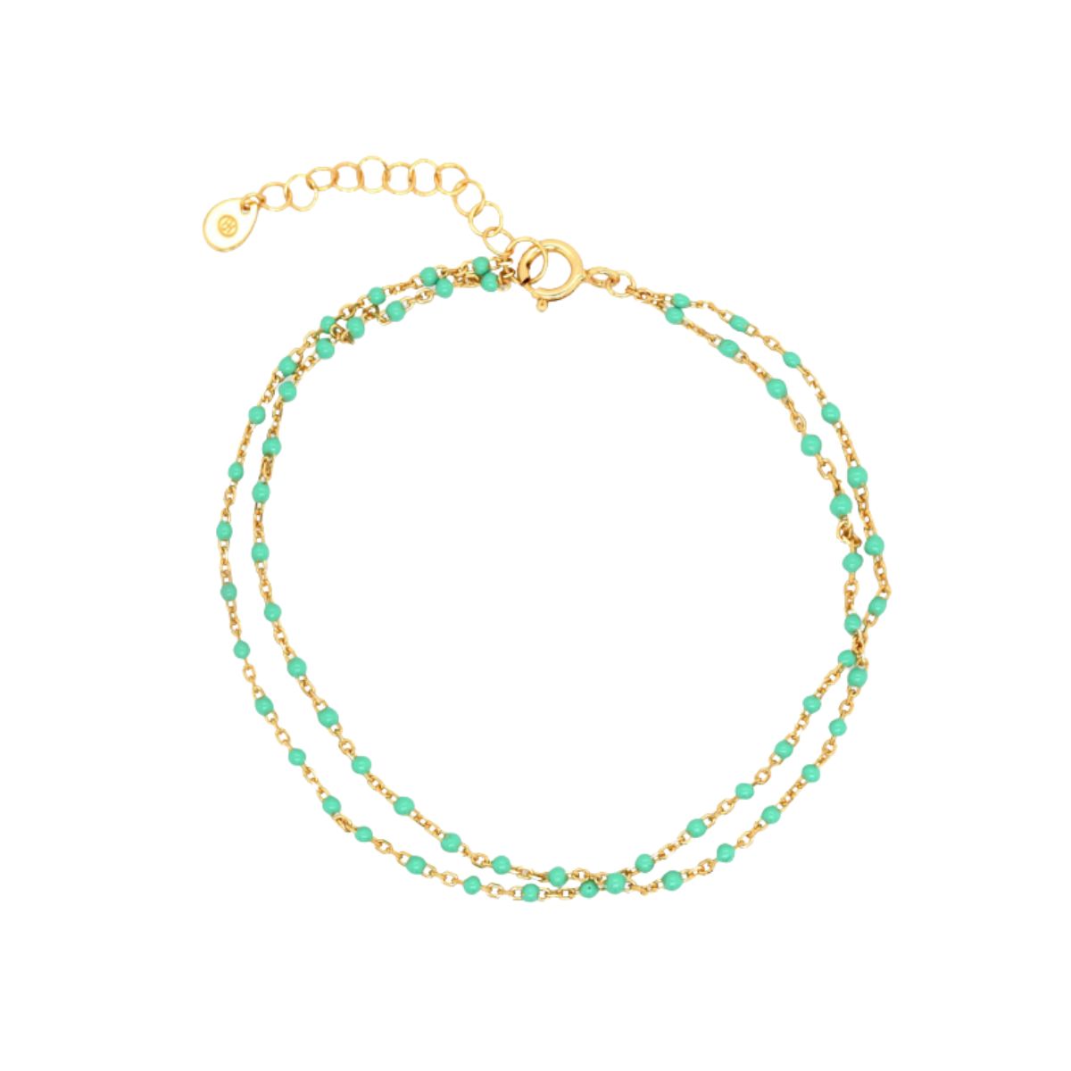 HOJ Sterling Silver Gold Vermeil Mint Double Enamel Bracelet (BR-1412-M)