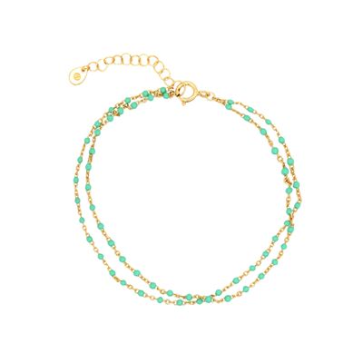 HOJ Sterling Silver Gold Vermeil Mint Double Enamel Bracelet (BR-1412-M)