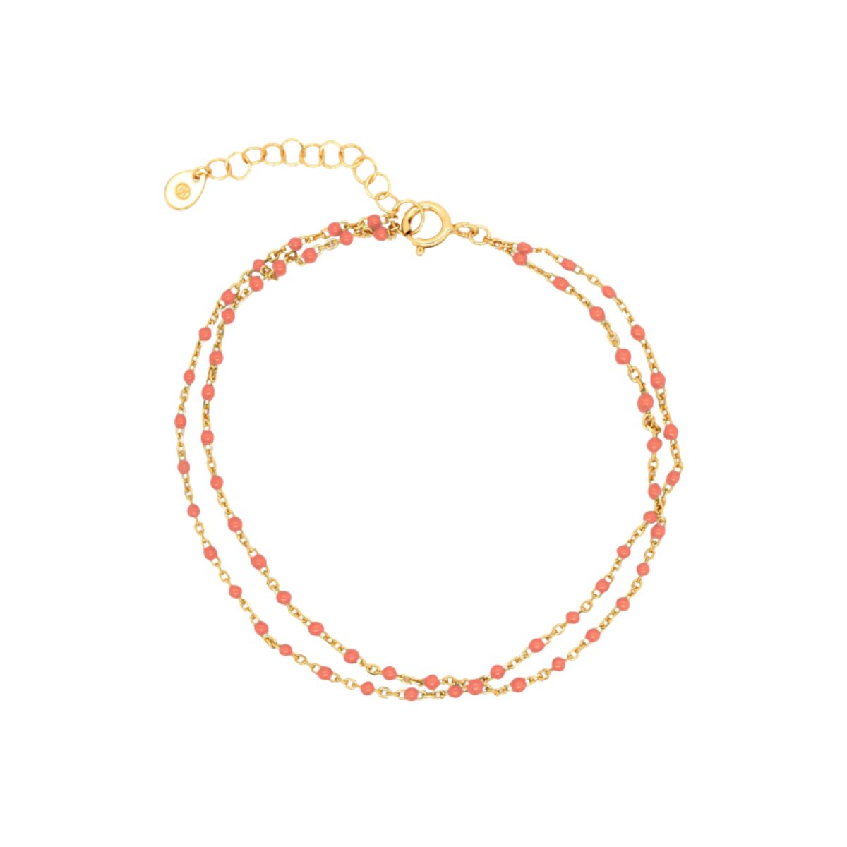 HOJ Sterling Silver Gold Vermeil Coral Double Enamel Bracelet (BR-1412-C)
