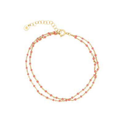 HOJ Sterling Silver Gold Vermeil Coral Double Enamel Bracelet (BR-1412-C)