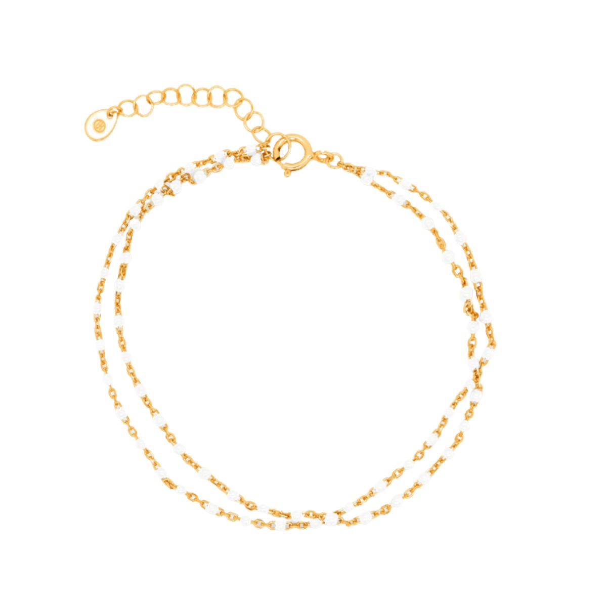 HOJ Sterling Silver Gold Vermeil White Double Enamel Bracelet (BR-1412-W)