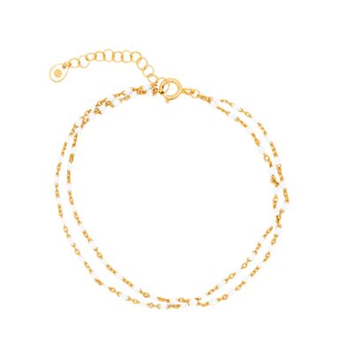 HOJ Sterling Silver Gold Vermeil White Double Enamel Bracelet (BR-1412-W)