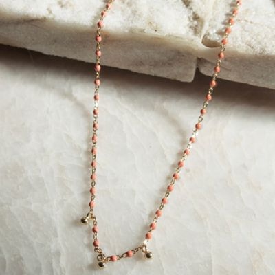 HOJ Sterling Silver Gold Vermeil Peach Enamel Necklace (N-1494-P)