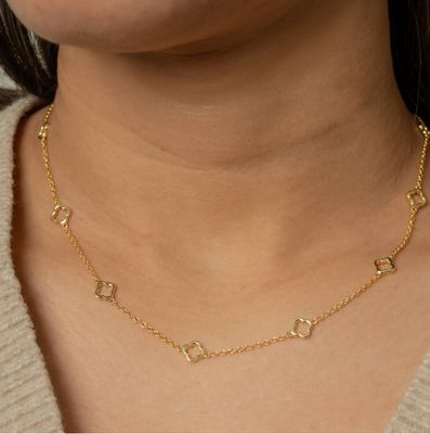 HOJ Sterling Silver Gold Vermeil Cutout Clover Necklace (N-1645-G)