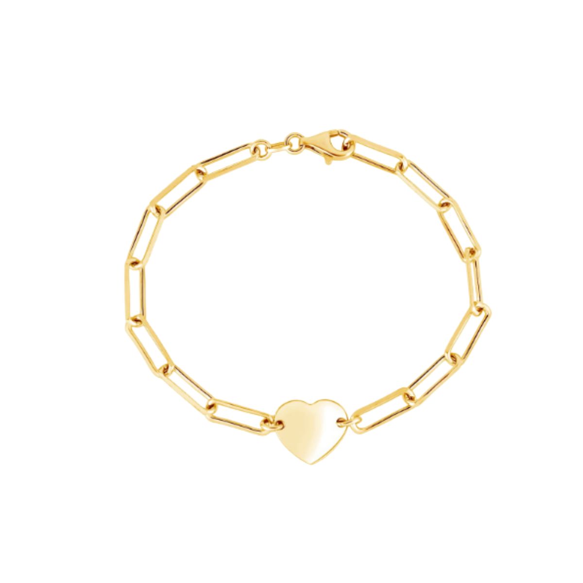 HOJ Sterling Silver Gold Vermeil Flat Heart Paperclip Bracelet (BR-1408-G)