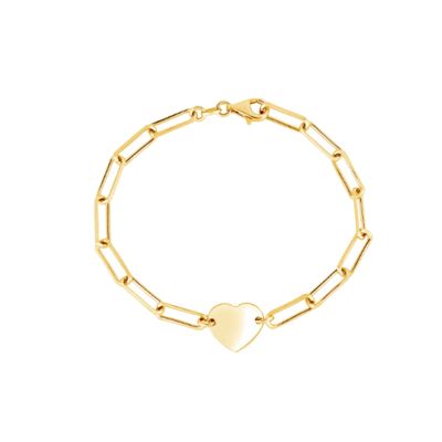 HOJ Sterling Silver Gold Vermeil Flat Heart Paperclip Bracelet (BR-1408-G)