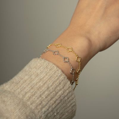 HOJ Sterling Silver Gold Vermeil Cutout Clover Bracelet (BR-1475-G)