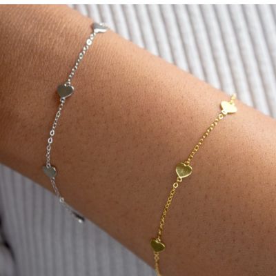 HOJ Sterling Silver Gold Vermeil Heart by the Yard Bracelet (BR-1432-G)