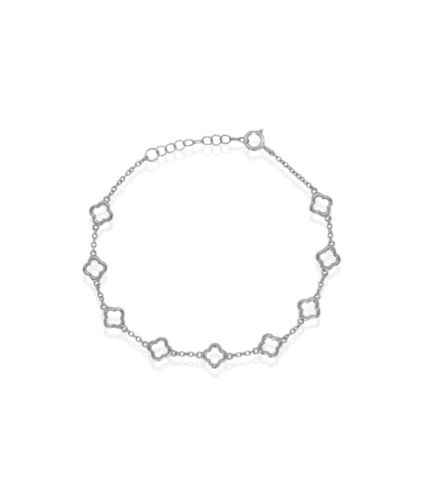 HOJ Sterling Silver Rhodium Plated Cutout Clover Bracelet (BR-1475-RH)