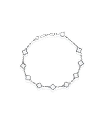HOJ Sterling Silver Rhodium Plated Cutout Clover Bracelet (BR-1475-RH)