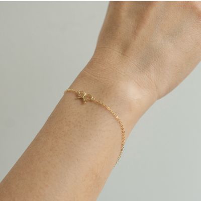 HOJ Sterling Silver Gold Vermeil Ribbon Bow Bracelet (BR-1436-G)