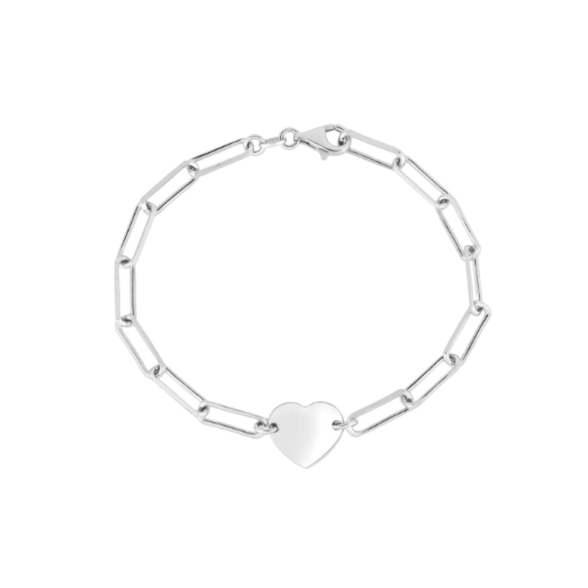 HOJ Sterling Silver Flat Heart Paperclip Bracelet (BR-1408-SS)