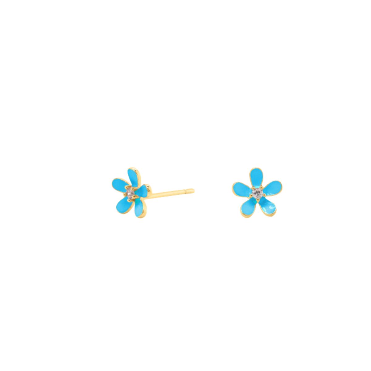 HOJ Sterling Silver Gold Vermeil CZ Mini Blue Flower Studs (ST-1644-B)