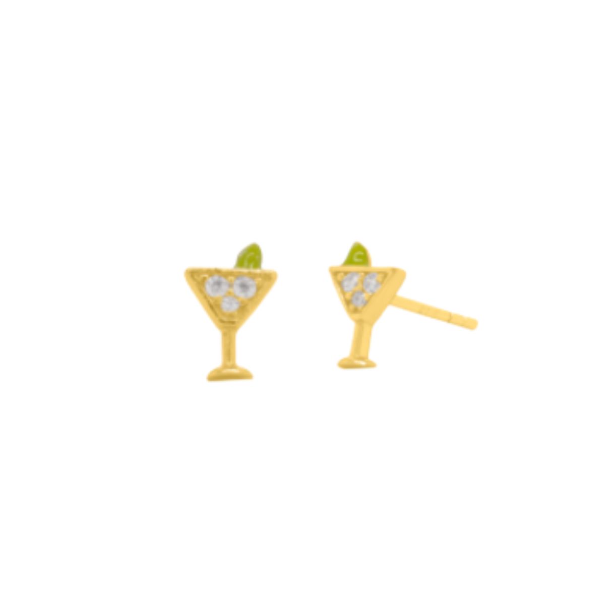 HOJ Sterling Silver Gold Vermeil CZ Lime Drop Martini Studs (ST-1679)