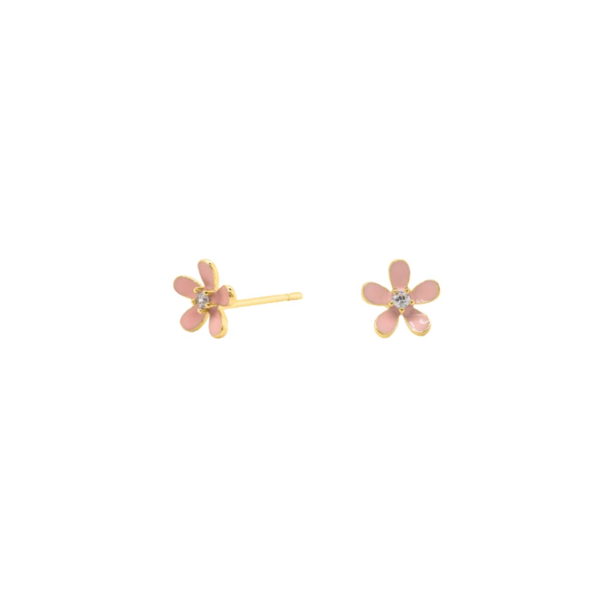 HOJ Sterling Silver Gold Vermeil CZ Mini Pink Flower Studs (ST-1644-P)