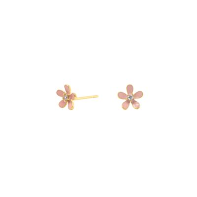 HOJ Sterling Silver Gold Vermeil CZ Mini Pink Flower Studs (ST-1644-P)