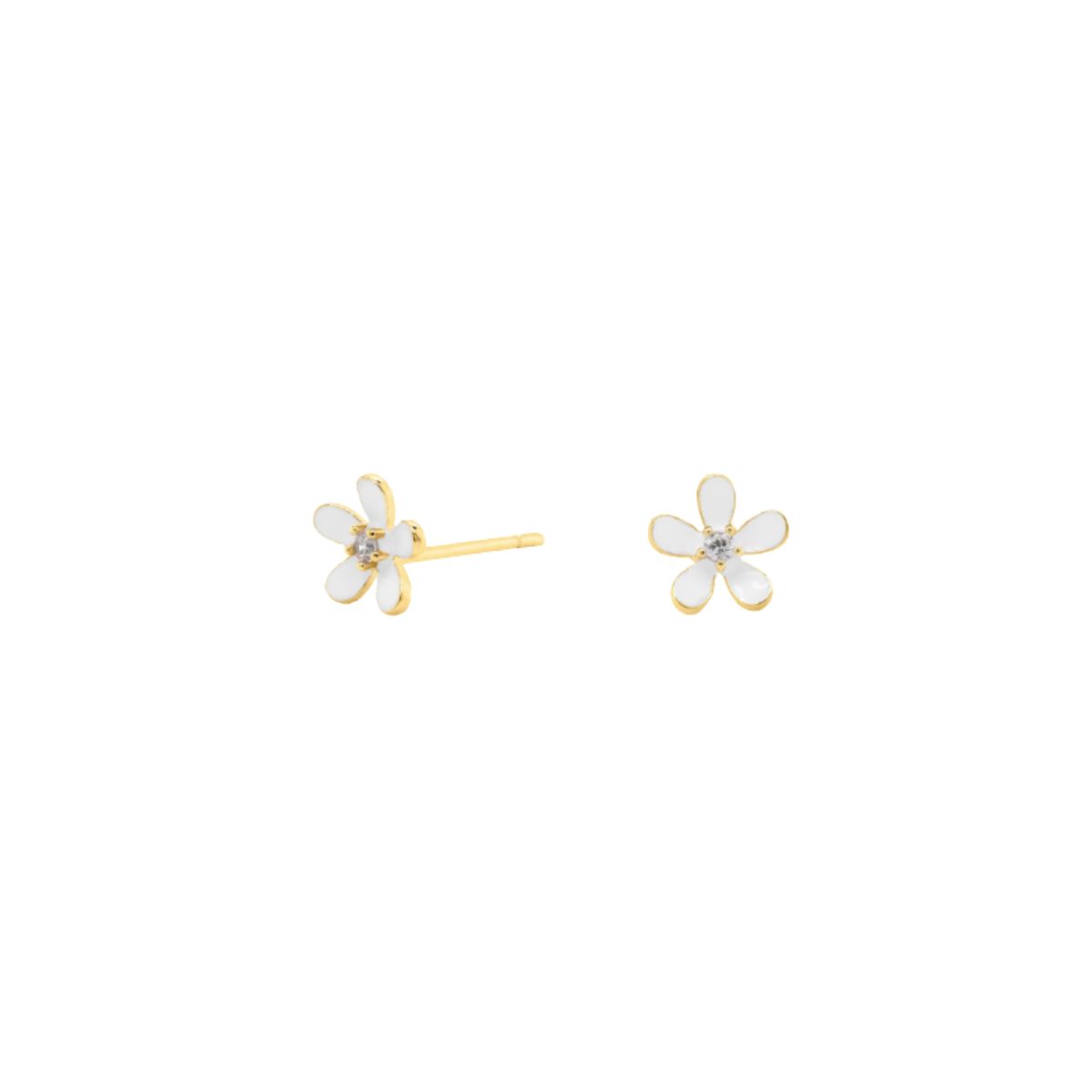 HOJ Sterling Silver Gold Vermeil CZ Mini White Flower Studs (ST-1644-W)