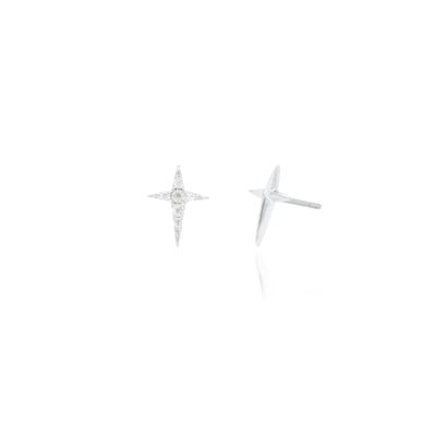 HOJ Sterling Silver Rhodium Plated CZ &amp; Plain 4 Pointed Star Studs (ST-1656-RH)