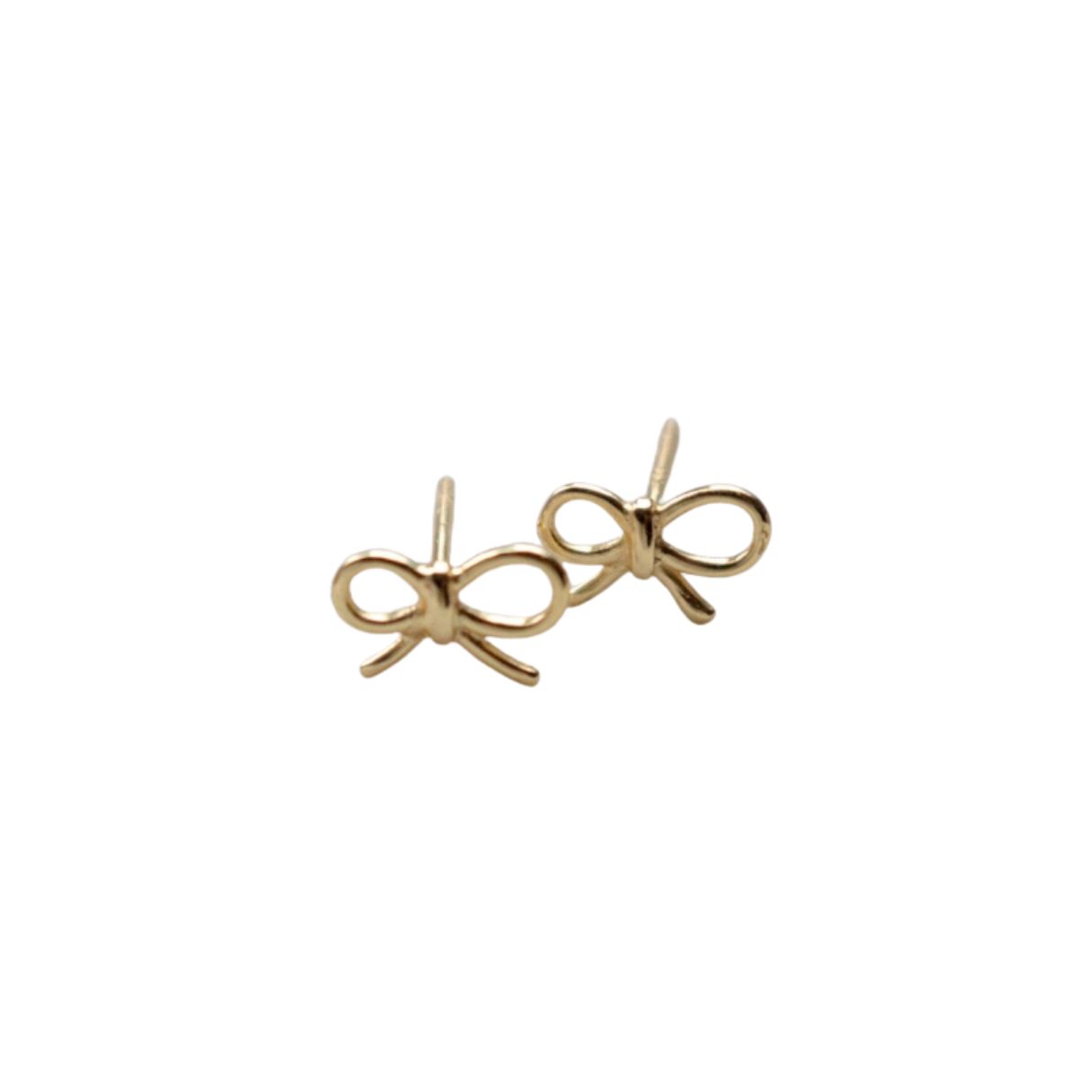 HOJ Sterling Silver Gold Vermeil Dainty Ribbon Bow Studs (ST-1669-G)