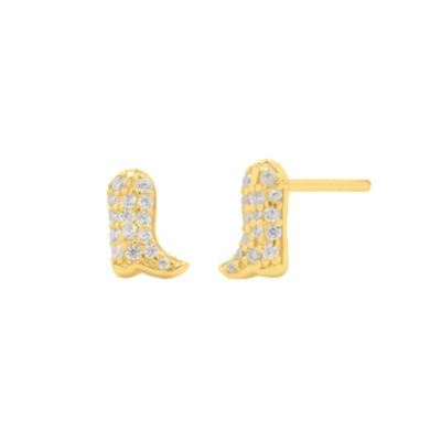 HOJ Sterling Silver Gold Vermeil CZ Pave Cowboy Boot Studs (ST-1667-G)