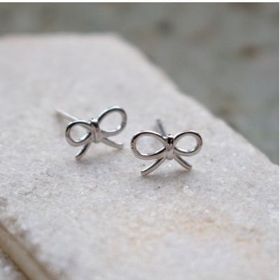 HOJ Sterling Silver Rhodium Plated Dainty Ribbon Bow Studs (ST-1669-RH)