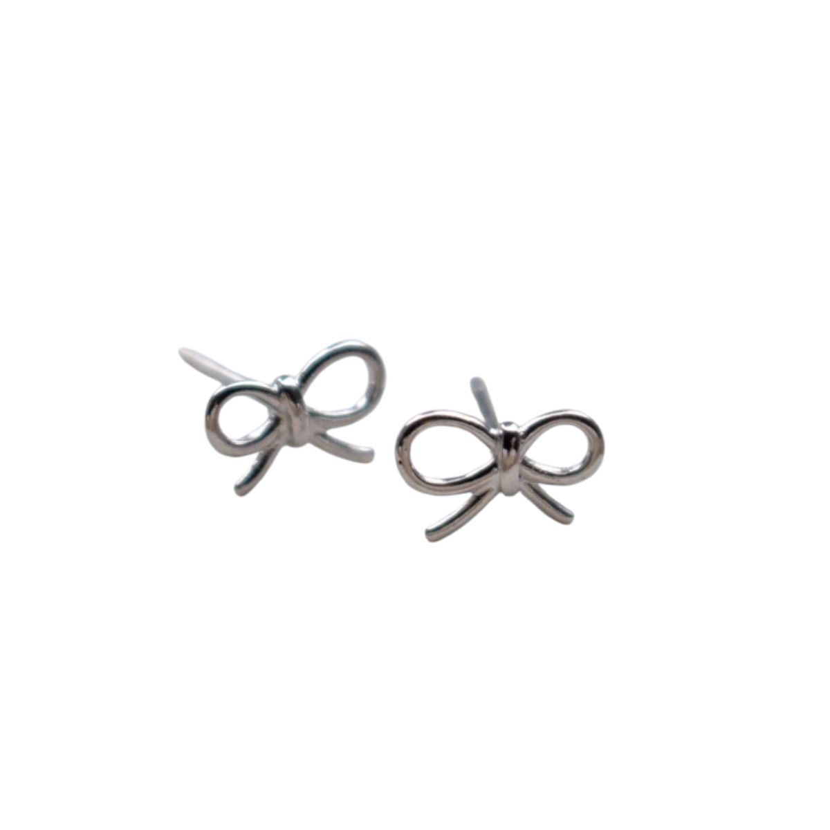 HOJ Sterling Silver Rhodium Plated Dainty Ribbon Bow Studs (ST-1669-RH)