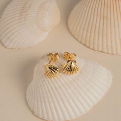 HOJ Sterling Silver Gold Vermeil Seashell Studs (ST-1710-G)
