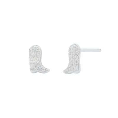 HOJ Sterling Silver Rhodium Plated CZ Pave Cowboy Boot Studs (ST-1667-RH)