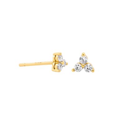 HOJ Sterling Silver Gold Vermeil CZ Cluster Prong Studs (ST-1512-G)