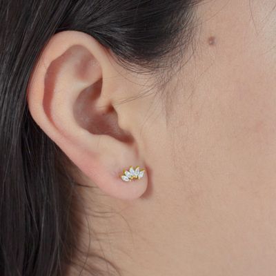 HOJ Sterling Silver Rhodium Plated Marquise Halves Studs (ST-1444-RH)