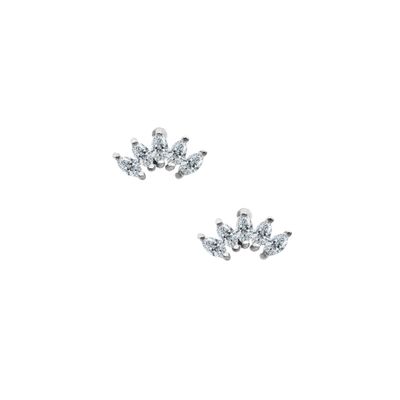 HOJ Sterling Silver Rhodium Plated Marquise Halves Studs (ST-1444-RH)