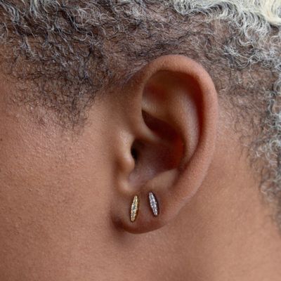HOJ Sterling Silver Gold Vermeil CZ Elliptic Studs (ST-1666-G)