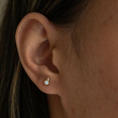 HOJ Sterling Silver Gold Vermeil CZ Opal Studs (ST-1681)